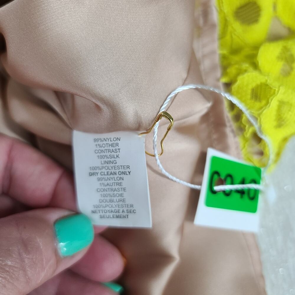 Trina Turk women's lace Neon yellow halter dress Size 4 Silk Garden Party Career - Picture 8 of 10